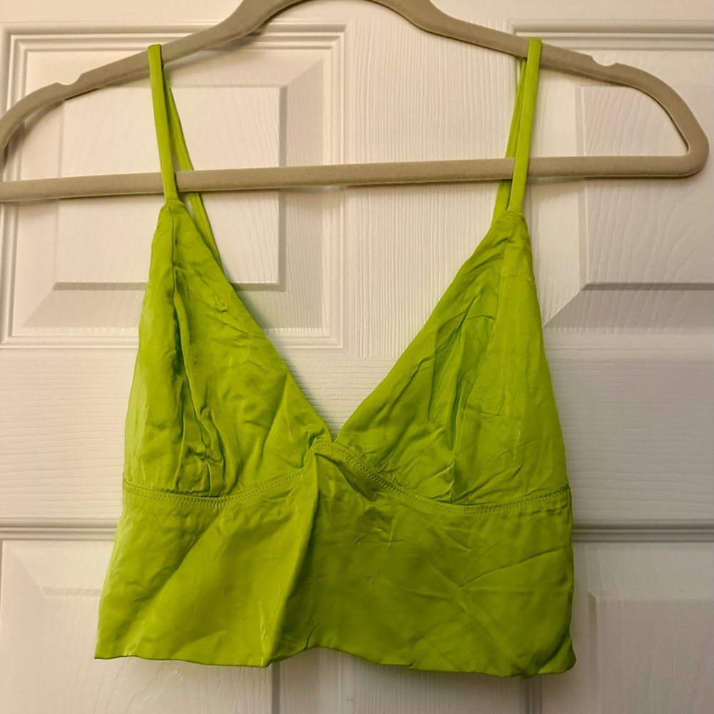 Aerie Satin Corset Cropped Tank Top Lime Size S Like New